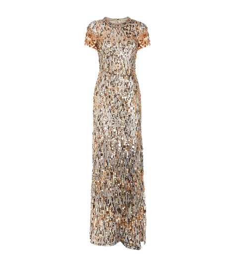 Womens Jenny Packham Gold Sequinned Piper Gown Harrods CountryCode