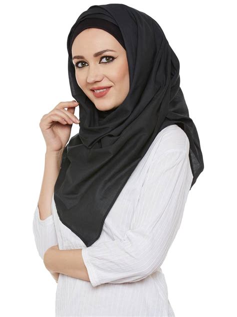 Black Cotton Islamic Hijab Head Scarf Momin Libas 2685010