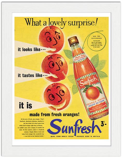 Sunfresh Orange Squash Drinks Advert 1950s Art Print £799 Framed