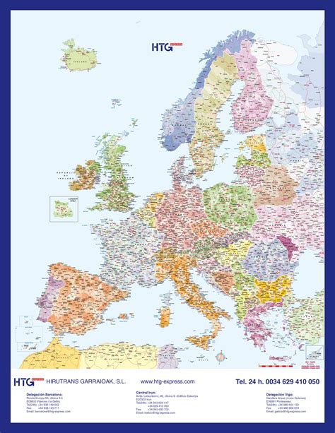 Mapa Mural De Europa Con Codigos Postales Htg