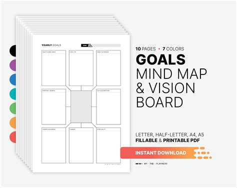 Action Planner Yearly Goals Mind Map Goal Setting Visions Bar