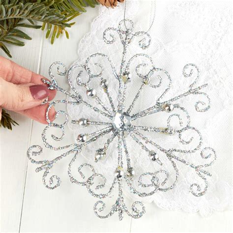 Silver Glittered Crystal Gem Snowflake Ornament Christmas Ornaments