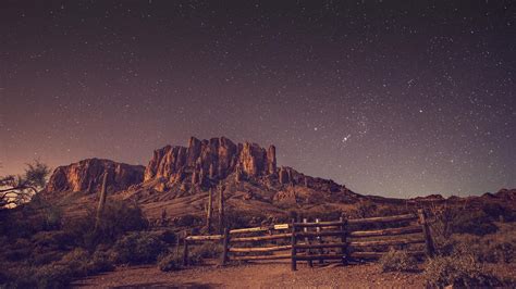 Desert Night Stars Rock Landscape Wallpapers Hd