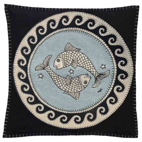 Pisces Hand Embroidered Zodiac Cushion By Jan Constantine Embroidery