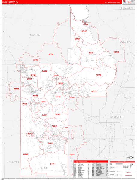 Lake County FL Zip Code Wall Map Red Line Style By MarketMAPS MapSales