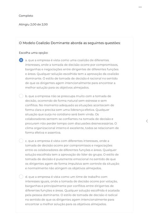 O Modelo Coalizão Dominante Aborda As Seguintes Questões: