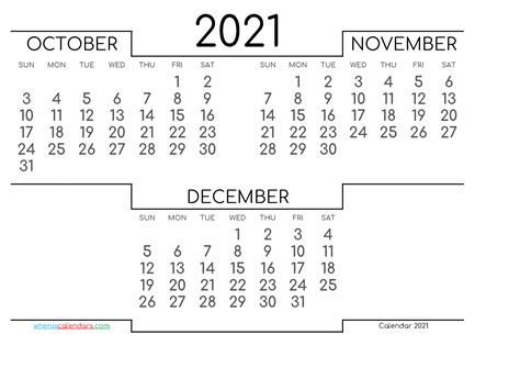 October November December 2021 Printable Calendar 215049