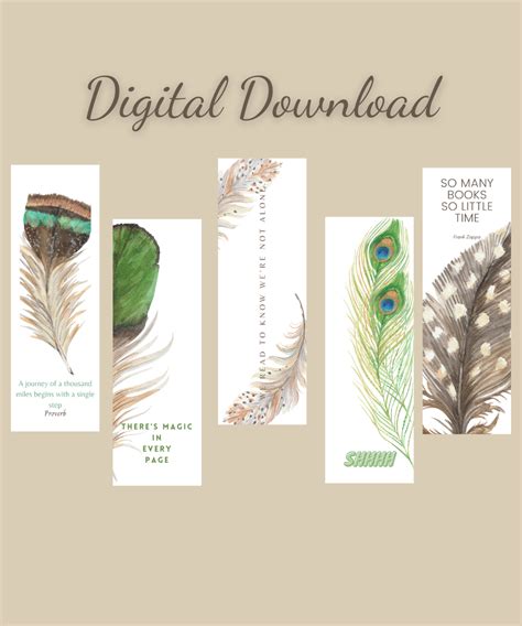 Feather Bookmarks Printable Bookmarks Instant Digital Download Set