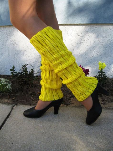 LAST PAIR-Bright Yellow Knit Leg Warmers Crocheted Leggings | Etsy