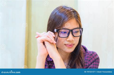 beautiful chinese girl wearing glasses stock image image of face portrait 74152137