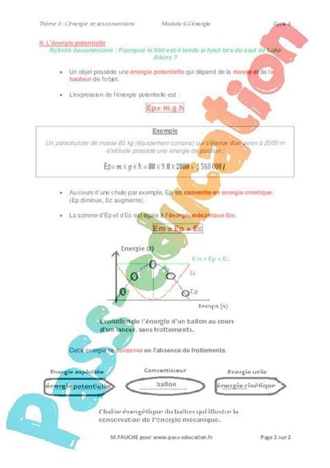 Lénergie cinétique et potentielle 3ème Cours PDF à imprimer par