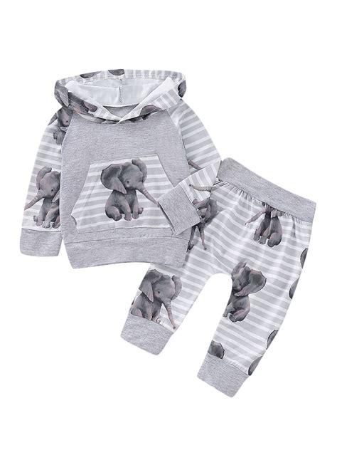 0 18m Newborn Baby Boy Elephant Animal Hooded Tops Long Pants Outfits
