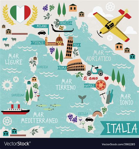 Cartoon Map Of Italy Royalty Free Vector Image