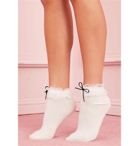 Lace Ruffle Ankle Socks Bow White Dolls Kill
