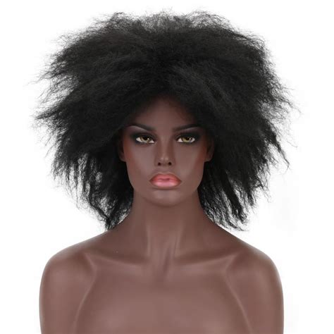 Free Beauty 20 Long Kinky Straight Afro Wig Natural Black Synthetic