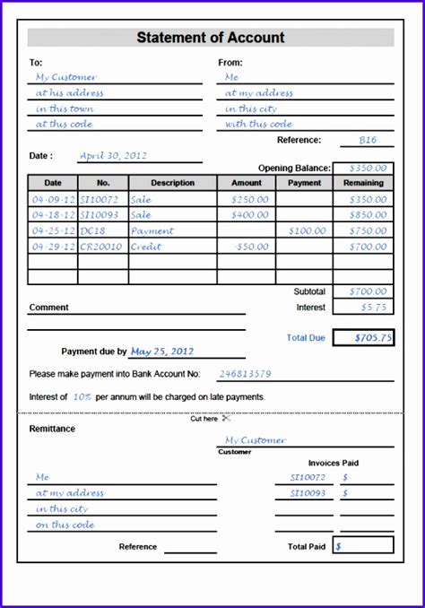 Bank Account Statement Template