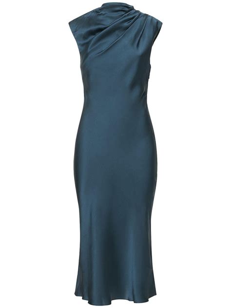 Anine Bing Samantha Silk Satin Midi Dress In Blue Lyst