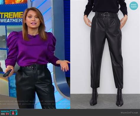 Wornontv Gingers Purple Puff Sleeve Top And Belted Pants On Good Morning America Ginger Zee