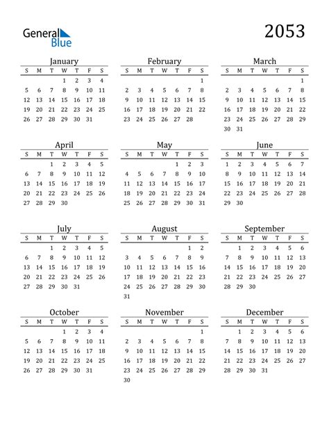 2053 Calendar Pdf Word Excel