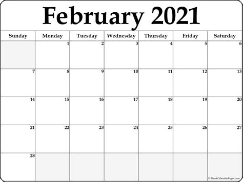 February 2021 Blank Calendar Templates