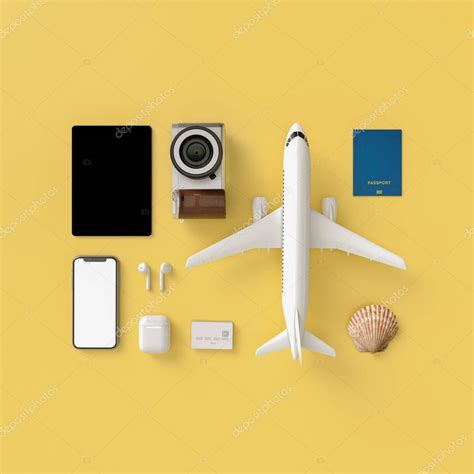 Different Travel Things For Mockups And Flatlay Style 3d Model Render