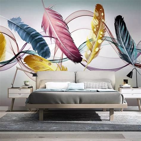 Feathers Wallpaper Feathers Wall Mural Abstract Wallpaper Etsy