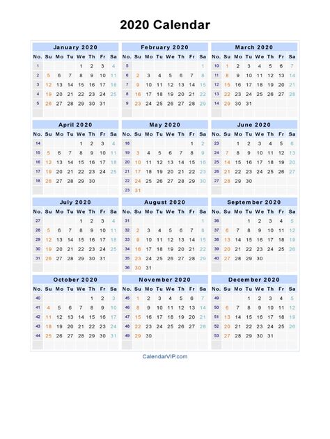 2020 Calendar Blank Printable Calendar Template In Pdf Word Excel