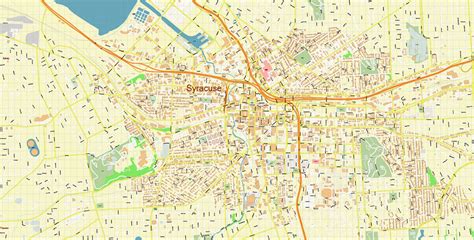 Syracuse New York Us Pdf City Vector Map Exact High Detailed Editable