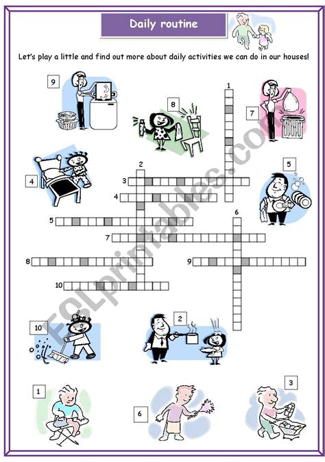 Daily Routine Crossword Puzzle Esl Worksheet By Fernandam