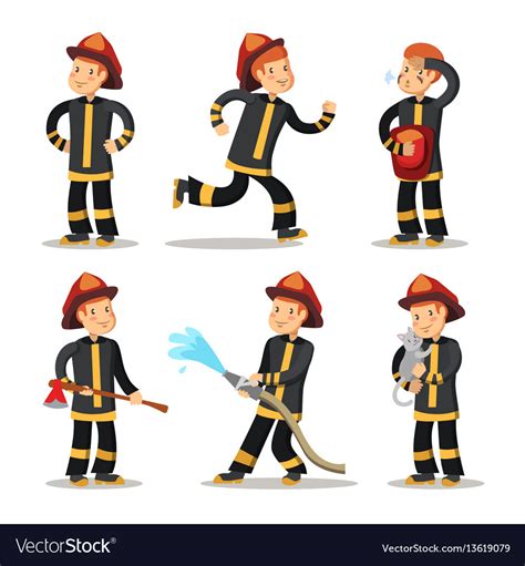 Fireman Cartoon Character Set Firefighter Vector Image