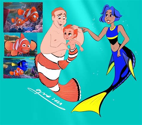 Marlin Nemo Both As Mermen And Dory As A Mermaid Drawing By Apicollodraws Instagram
