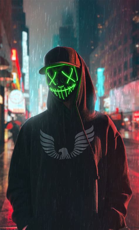 1280x2120 Hoodie Boy Green Glowing Mask 4k Iphone 6 Hd 4k Wallpapers Images Backgrounds