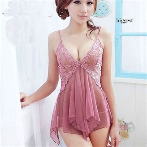 Big Women Sexy V Neck Lace See Through Nightdress Sleepwear Dress With G String Shopee Philippines