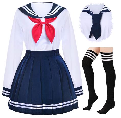 Buy Japanese School Girls Uniform Sailor Navy Blue Pleated Skirt Anime