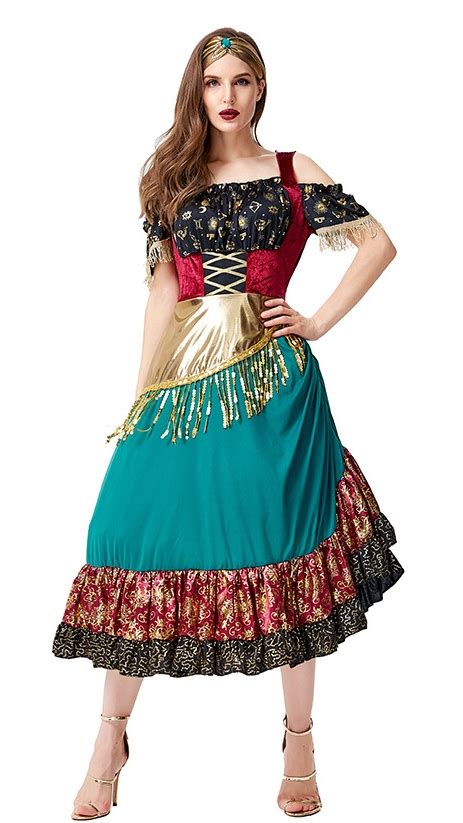 Womens Gypsy Girl Fortune Teller Costume Ladies Mystic Fancy Dress Plus