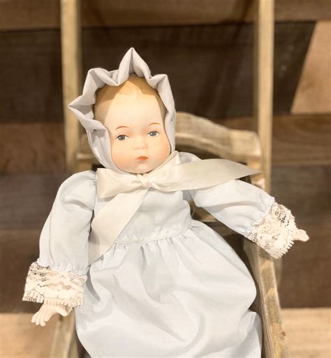 Marked 1983 11 Bisque Baby Doll In Christening Gown Etsy