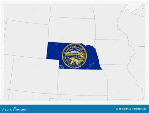 Us State Nebraska Map Highlighted In Nebraska Flag Colors Stock Vector