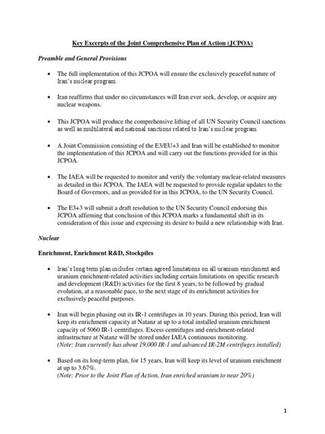 In a speech announcing the decision, he said: Excerpts of Joint Comprehensive Plan of Action | Joint ...