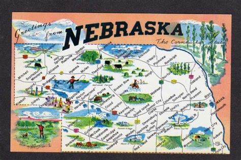 Ne Greetings From Nebraska State Map Postcard Schuyler United States