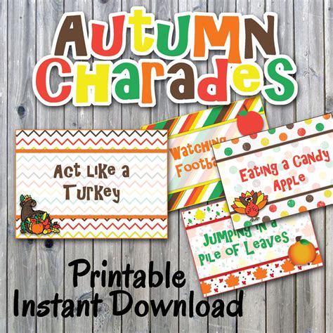 Autumn Charades Party Game Printable Pdf Printable 32 Etsy