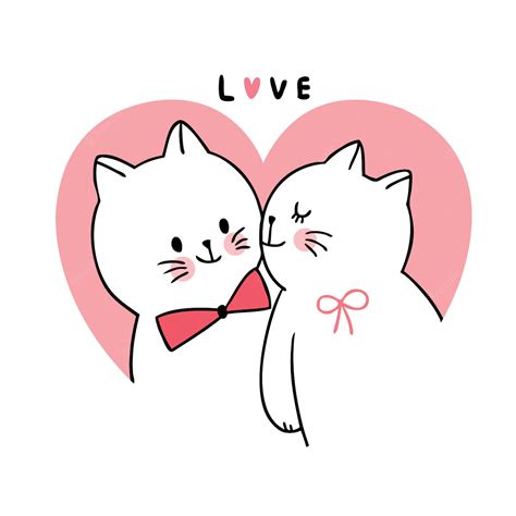 Premium Vector Cartoon Cute Valentines Day Lover Cats Kissing Vector