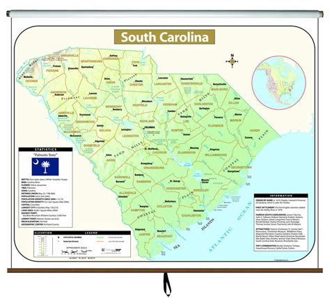 South Carolina Large Scale Shaded Relief Wall Map On Roller