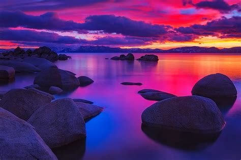 North Lake Tahoe Sunset Colorful Sea Tahoe Beautiful Rocks Stones