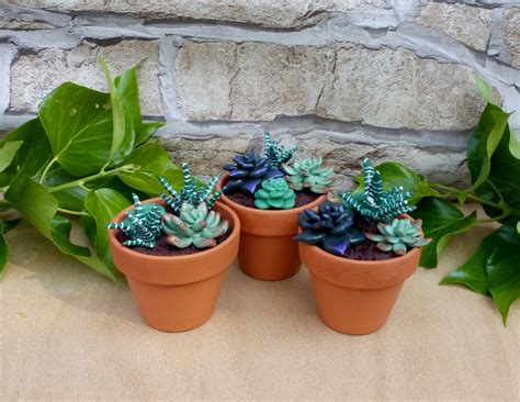 Mini Potted Succulents Sculpture Succulent Cacti T Polymer Clay