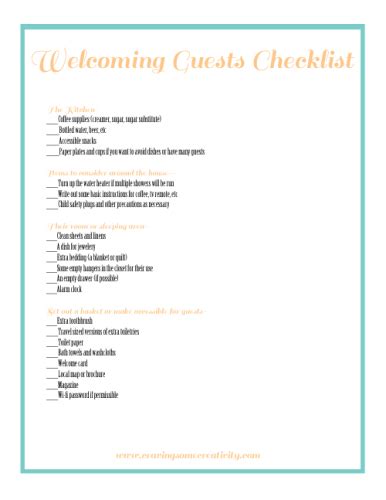 Printable Checklist Preparing For Guests