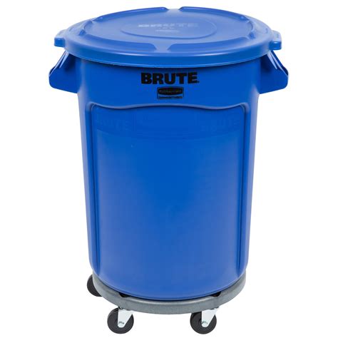 Rubbermaid Brute Gallon Blue Round Trash Can With Lid And Dolly
