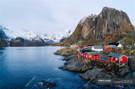 Townscape Of Hamnoy Lofoten Norway — Wooden Hut Tiny House Stock