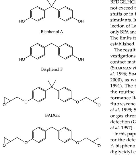 Molecular Structures Of Bisphenol A Bpa Bisphenol F Bpf Bisphenol
