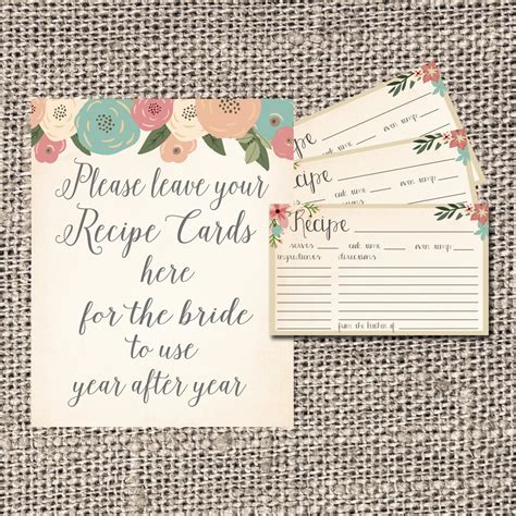 Recipe Card Bridal Shower Recipe Card Flowers By Artbyheartprints