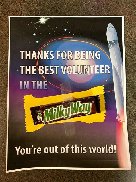 Free Milky Way Candy Bar Volunteer Appreciation Note Appreciation